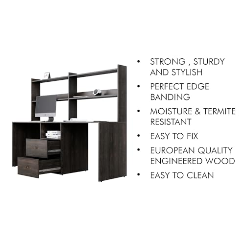 Image of Bniture Wooden Study Table for Home | Engineered Wood Study Table with Book Shelf | Multi Purpose Computer Desk for Study & Writing | Laptop Table for Home with Drawers & Storage Shelf | Flower Wenge