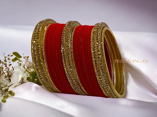 Beautifull Bridal Velvet Metal Bangles Set Complete With Golden Glass Zirconia Stone Bangles.4