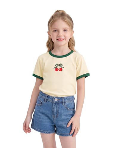 Image of Stelle Girls Graphic Tees Short Sleeve Girls Shirts Cute Tops Crew Neck Casual Basic Summer T-Shirt for Kids Teen 4-15 Years