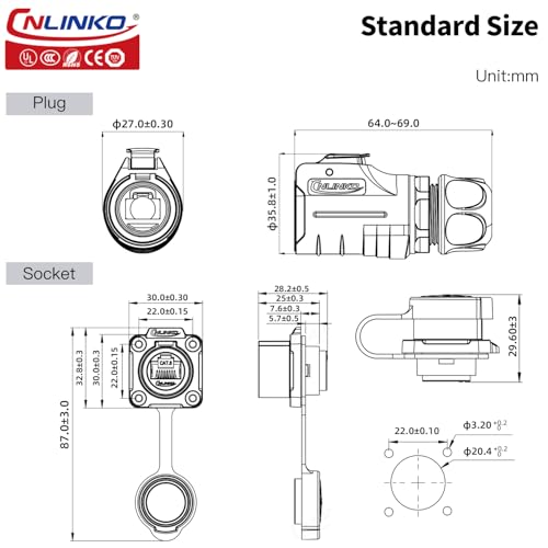 CNLINKO LP-20 Conector RJ45 Impermeable CAT6 miniatura 3