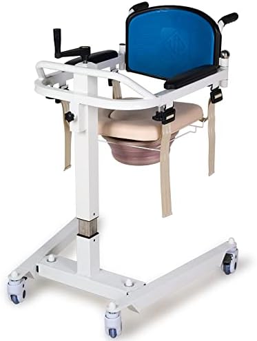 UJQNBM Patient Lift Transfer Chair for Home, Bed to Toilet Transfer Chair, Portable Wheelchair Lift with 2 Cushion, Chair to Bed Transfer Wheelchair, Adjustable Width Base, 300 lb Weight Capacity