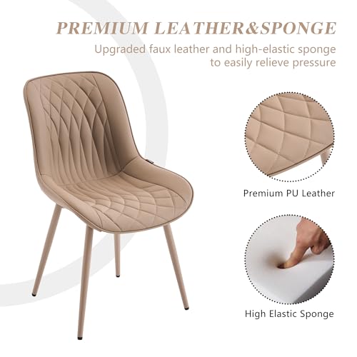 Image of YOUNIKE Dining Chairs Set of 2 Kitchen & Dining Room Chairs Modern Khaki | Faux leather waterproof, comfortable accent side chairs with upholstered back and metal legs, easy to clean assemble; 300lb