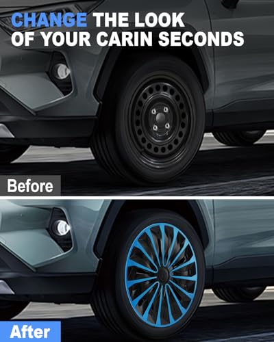 Image of ABX Hubcap Wheel Covers Hub Caps 15 Inch Set of 4 Black & Blue Universal Wheel Rim Cover R15 Stylish Car Decor Wheel Covers for Toyota Camry Nissan Mazda (TT Black & Blue, 15 inch)
