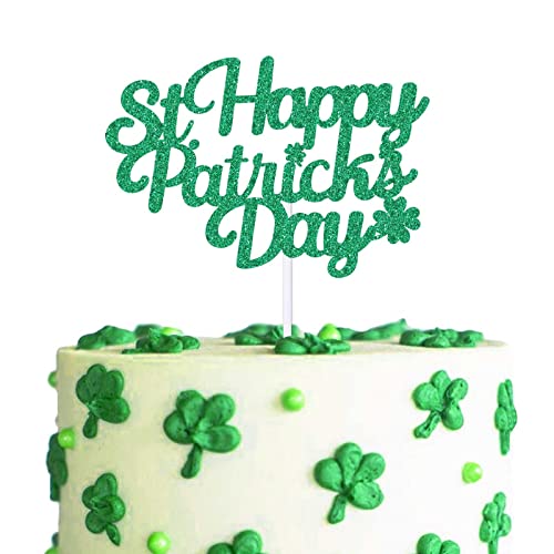 12Pcs Green Glitter Happy St. Patrick's Day Cake Toppers Food Picks Four Leaf Clover Shamrock Cake Decoration For St. Patrick's Day Party Suppliers #TOP10