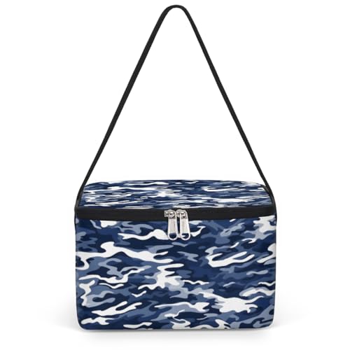 GzLeyigou Fashion Blue and White Lunch Bags for Women Men 9 Cans, Hot & Cold Food Delivery Bag Insulated Grocery Bag Insulated Lunch Box Camouflage Pattern Cooler Bag for Office Work Picnic Beach