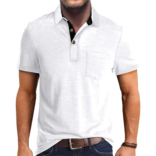 Image of Men's Short Sleeve Polo Shirts Buttons Collared T Shirts with Pocket