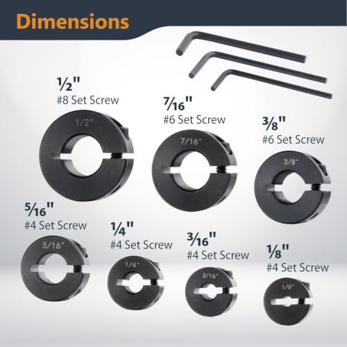 Image of POWERTEC Drill Bit Stop Collar Set, 7 Piece Set Adjustable Drill Bit Depth Stopper with Allen Wrench, Bit Stop with Imperial System Size Markings - 1 /8 inch, 3 /16 inch, 1 /4 inch, 5 /16 inch, 3 /8 inch, 7 /16 inch, 1 /2 inch (71491E)