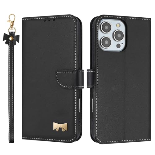 Étui iPhone 16 noir portefeuille en cuir à rabat au design élégant pour le quotidien