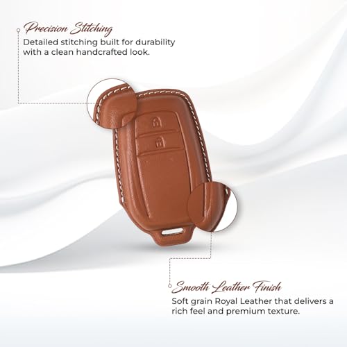 Image of keyzone Royal Leather Key Cover with Strap fit for Toyota Innova Crysta, Innova HyCross, Hilux, 2-Button Smart Key