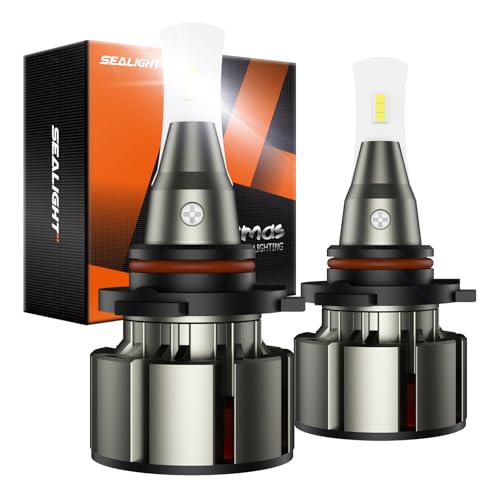 Image of SEALIGHT 9006 LED Bulbs, L2 HB4 24,000LM Super Brightness 6000K Cool White Bulbs, IP68 Waterproof, Plug and Play, 15000RPM Turbo Fan, 60000Hrs Lifespan, 1:1 Size Driving Bulbs, Pack of 2