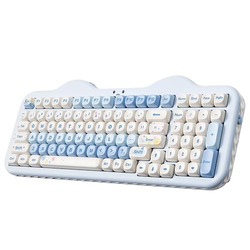 Image of YUNZII C98 Wireless Mechanical Keyboard with Number Pad,98 Key BT5.0 /2.4G /USB-C Hot Swap Gasket Mount with PBT MOA Keycaps,Custom RGB,Cute Cake Keyboard for Win /Mac (Blue, Milk V2 Linear Switch)