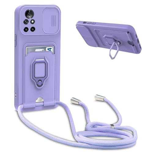 Beajew Funda para Huawei Nova 8, Cubierta de Cámara Deslizante Proteger, Anillo Soporte magnético de Hierro+Ranura para Tarjeta, Ajustable Collar Carcasa de Silicona - Morado