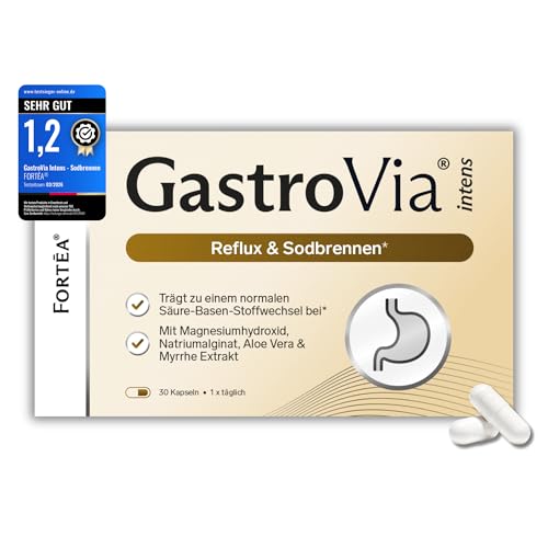 FORTEA - Sodbrennen & Reflux Kapseln in Apothekenqualität - GastroVia intens - mit Zink Vitamin A und Vitamin C - rezeptfrei & gut verträglich - Unterstützung der Magenfunktion - 30 Stk.