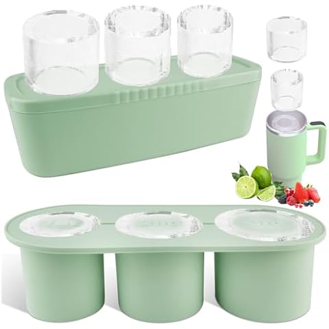 Fu Store Ice Cube Tray for Stanley Cup 30-40 oz Tumbler 3pcs Silicone Ice Cube Molds With Lid and Bin for Chilling Cocktails Whiskey Drinks Juice Coffee Easy Fill and Release Ice Maker Cover