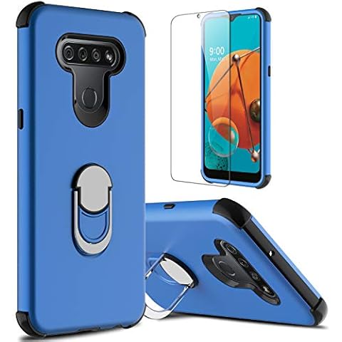 lovpec Case for LG K51 with Soft TPU Screen Protector, Ring Holder Kickstand Shockproof Protective Phone Cover Case Compatible with LG K51/LG Q51/LG Reflect/LG LM-K500UM (Blue) Cover