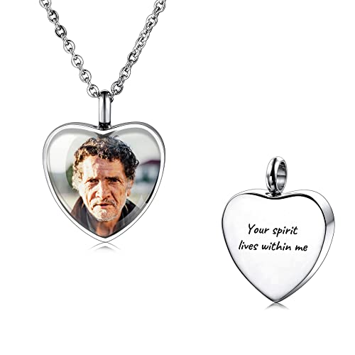 OTXIXTO Collar de Urna Personalizado para Cenizas, Alas de Ángel Colgante de Corazón, Grabado de Foto/Nombre para Hombres, Mujeres, Acero Inoxidable Recuerdo de Conmemorativo Cover