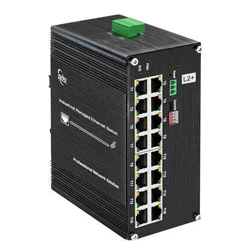 Image of Industrial L2+ Managed 16 Port PoE Ethernet Switch, Gigabit Networking Switch with IPv4 /IPv6 Management and DIP Switch, Supporting Din-Rail