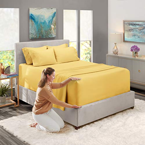 Image of Hearth & Harbor Extra Deep Pocket Sheet Sets, Luxury Soft 6 Piece Bed Sheet Set Fits Mattress 18-24 Inches - Queen, Mellow Yellow