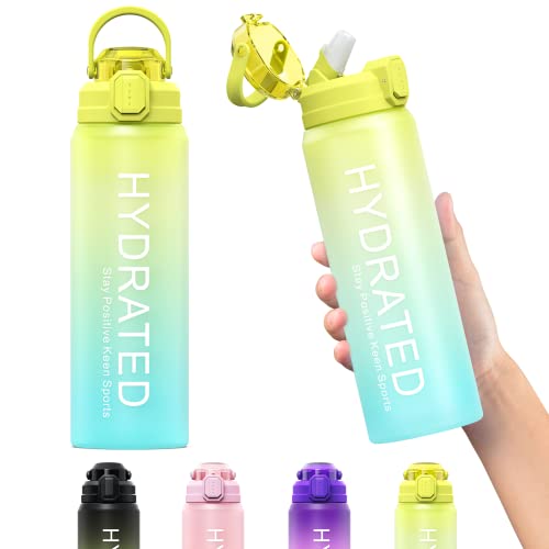 Y&3 32Oz Water Bottle With Straw & Time Marker, Motivational Water Bottle With Handle, Leakproof, Tritan Bpa Free Water Jug, For Fitness, Gym, Outdoor (Yellow Green Gradient) #TOP27