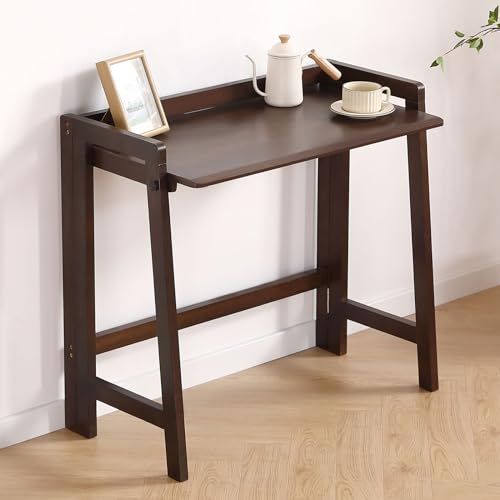 Escritorio plegable de madera maciza moderno de mediados de siglo, pequeño escritorio plegable de 31.5 pulgadas para computadora para oficina en casa, estación de trabajo de maquillaje de estudio