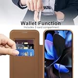 HUOLUNGJIN Wysokiej jakości skórzane etui portfelowe z klapką, kompatybilne z Google Pixel 10 Pro, magnetyczne przezroczyste etui na tył z 3 przegródkami na karty, blokada RFID i ochrona przed