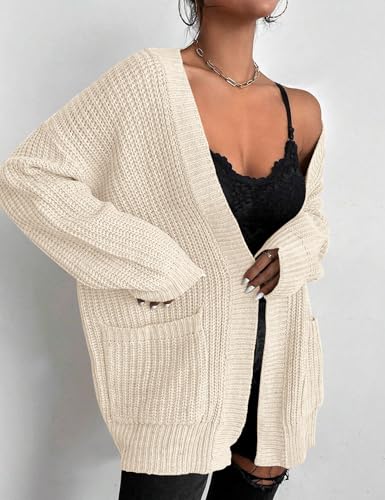 Image of Womens Open Front Cardigan Sweaters Oversized Long Sleeve Two Pockets Loose Solid Knit Sweaters