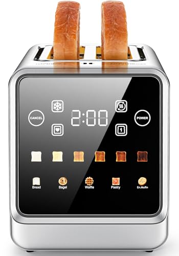 Image of Touch Screen Toaster 2-Slice with 1.5" Wide Slots & Memory Recall | 900W Stainless Steel Smart Digital Toasters | 6 Shade Settings for Bagels & Thick Bread