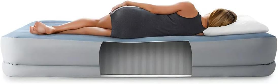 Intex Colchão de ar Airbed Dura-Beam Plus de cintura média | Queen Size | 64159 | Bomba elétrica USB embutida | Multicolorida