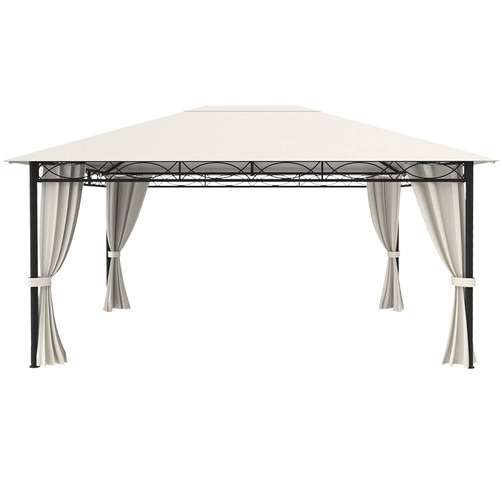 BAKAJI Tonnelle de jardin 3 x 4 m Beige en métal robuste avec rideaux, fermeture éclair, idéale pour l'extérieur, bâche imperméable, structure tubulaire en fer, design élégant et moderne (3x4 mètres)