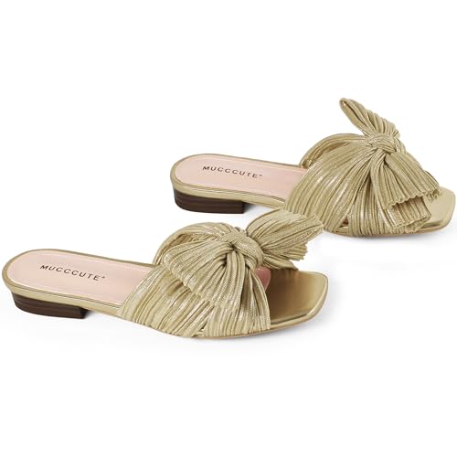 Mucccute Women'S Bow Flat Sandals Square Open Toe Fashion Slip On Slides Sandals Comfort Slippers For Summer Size 7.5 thumb #6