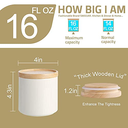 Sweejar Kitchen Canisters Ceramic Food Storage Jar, Stackable Containers With Airtight Seal Wooden Lid For Serving Ground Coffee, Tea, Sugar, Salt And More - 16 Fl Oz (White) #TOP3