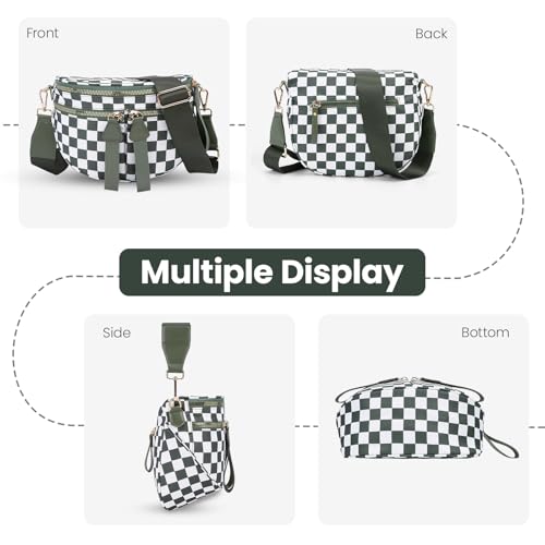 Image of hibear Checkered Crossbody Bag Spacious Bum Bags for Women Nylon Crossbody Fanny Packs Checkered Purse Belt Wallet (W-bean green)