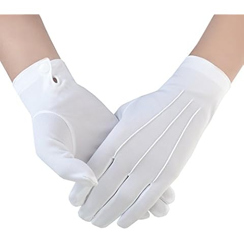 JISEN Men Police Tuxedo Honor Guard Parade with Snap White Nylon Cotton Gloves 26cm Cover