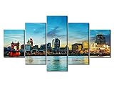 TUMOVO 5 Panels Cincinnati Cityscape Home Decor Beautiful Cincinnati Bridge on Ohio River Canvas Wall Art Cincinnati, Ohio Skyline Wall Decoration Picture Artwork Framed Ready to Hang (60''Wx 32''H)