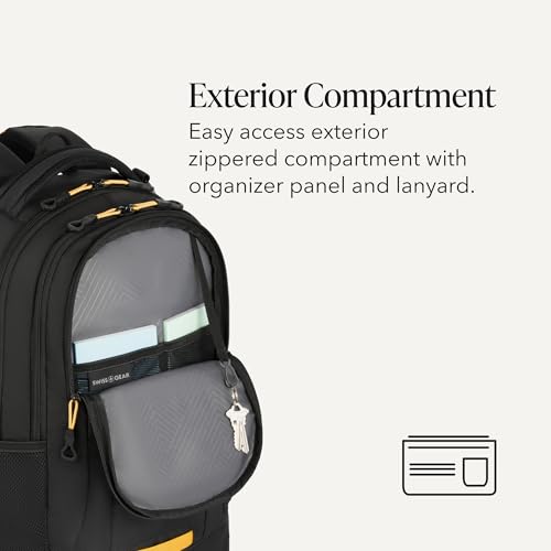 Image of SWISSGEAR Cecil Laptop Backpack, Fits Most 16-Inch Laptops, Three-Compartment Design, Airflow Back Panel, Black, 27.3L, 18-Inch