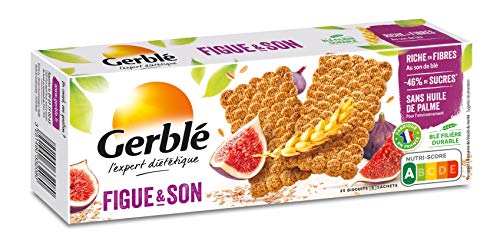 Gerblé, Biscuits Figues et Son, Allegés en sucres, Riches en fibres, Sans huile de palme, 1 boîte de 25 biscuits, 210 g