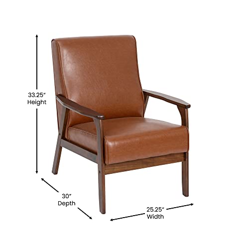 Flash Furniture Langston Commercial Mid Century Modern Chair - Cognac LeatherSoft Upholstery - Walnut Finish Wooden Frame and Arms - Extra Supportive Sinuous Springs - Image 3