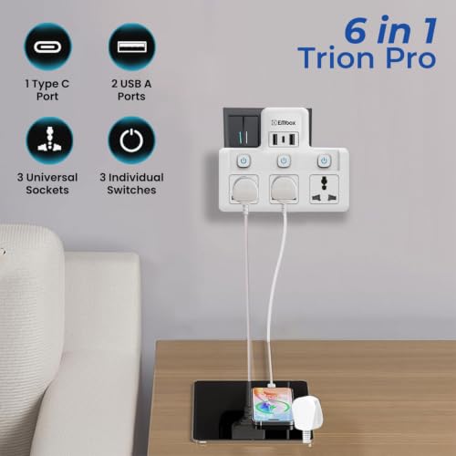 Image of EMBOX Multi Plug Adapter with Individual Switch| Cordless Extension Board with 3 Universal Sockets| Multiplug 1500W Super Saver
