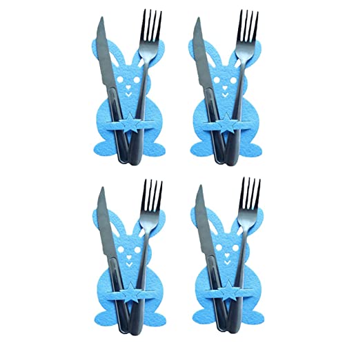 WEITING Soporte para utensilios de Pascua – Soporte para utensilios de cocina de conejo de Pascua | Bolsillo para cubiertos de tela con patrón de pentagrama para decoración de restaurante