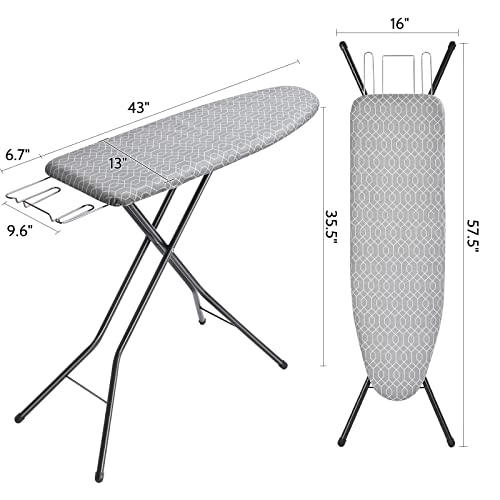 Apexchaser Ironing Board,Extra Thick Heat Resistant Cover,Full Size Iron Board With Iron Rest,Height Adjustable, Foldable Ironing Board,Heavy Sturdy Metal Legs Iron 49X13 Grey #TOP6