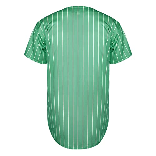 Camiseta de béisbol hipster hip hop para hombre, manga corta, botones, blanco negro rojo gris S-3XL (Rayas verdes, pequeño) miniatura 3