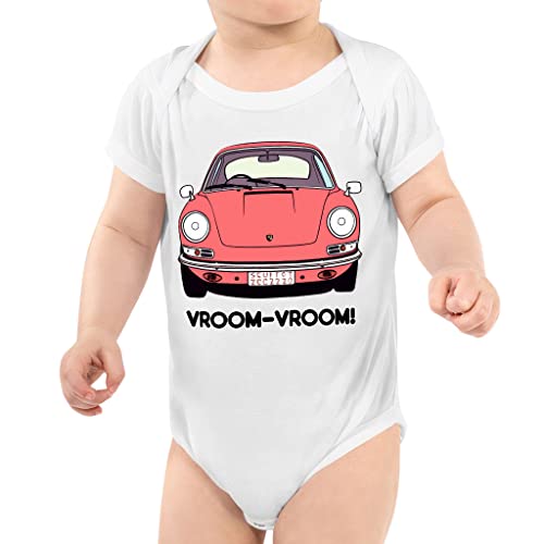 Vroom-vroom Baby Onesie - Cute Presents - Car Print Apparel - White, 12-18 Months