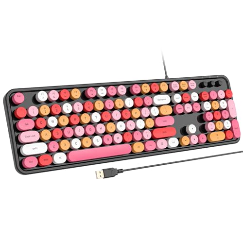 Image of Atelus USB Wired Computer Keyboard - Retro Typewriter Keyboard - Full Size Office Keyboard with Number Pad, Caps Indicators, Foldable Stands, for PC Laptop Desktop Windows (Black Colorful)