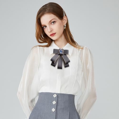 Image of Rhinestone Retro British Style Pre-tied Adjustable Fabric Ribbon Bow Tie for Women Men Uniform Necktie Bownot