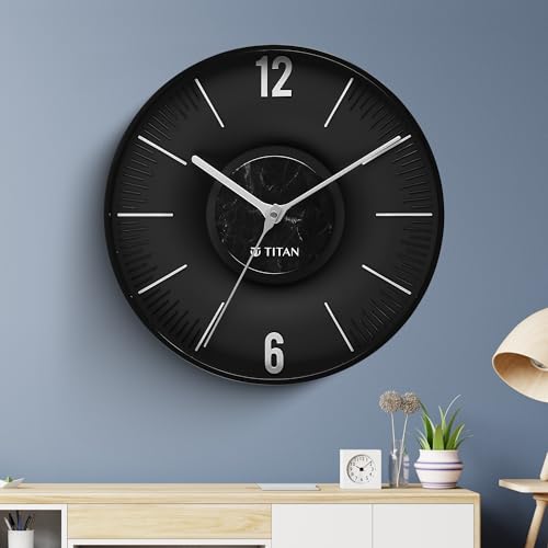 Image of Titan Earth Flare Wall Clock with Black Finish, 3D Raised Indices, Silent Sweep, Model W0093PA02 | 32 cm x 32 cm x 2.7 cm