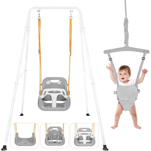 LIODUX 4-in-1 Baby Swing Set and Jumper, Heavy Duty Kids Swi...