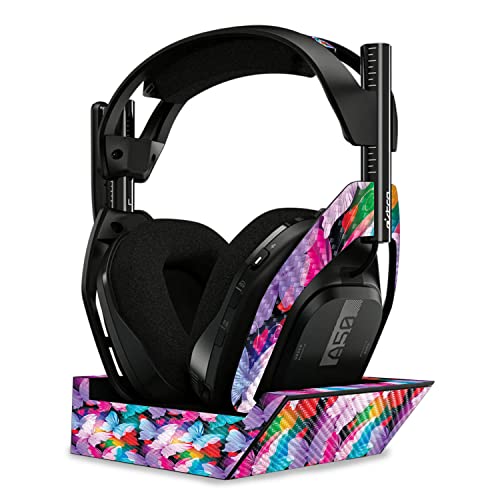 Image of MightySkins Carbon Fiber Skin Compatible with Astro A50 Wireless Headphones + Base Station (Gen 4) - Prismatic Butterflies | Protective, Durable Textured Carbon Fiber Finish | Easy to Apply