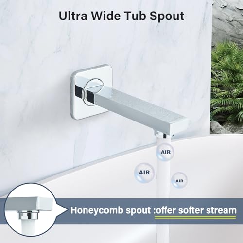 NeierThodore Shower System with Tub Spout Polished Chrome Bathroom Rain Mixer Shower Faucet Set Wall Mounted Rainfall Shower System with 12 Inch Shower Head Included Shower Faucet Rough-in Valve Body by NeierThodore - Image 5