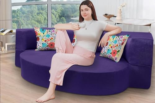 Image of Rosebell -3 Seater Round Modular Sofa Cum Bed |Foldable Convertible Sofa for Living Room | Space-Saving & Stylish Design, for Home, Office - Purple Color