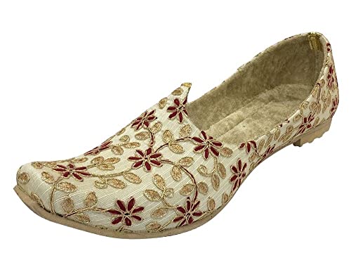 Stop n Style Men's Bridal Cream Gold Punjabi Jutti Sherwani Shoes Achkan Ethnic Mojari Khussa Jooti
